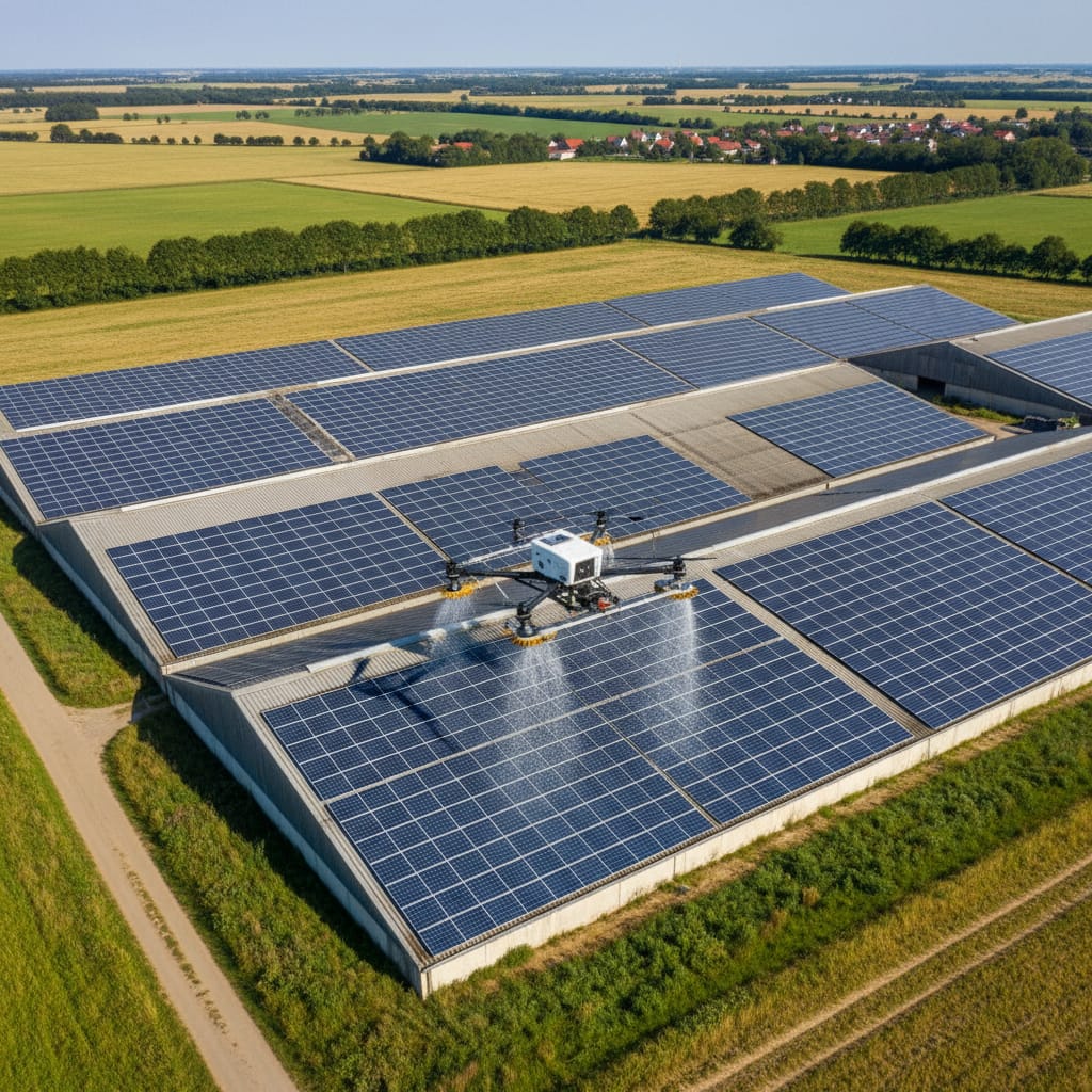 entretien innovant de panneaux solaires par drone